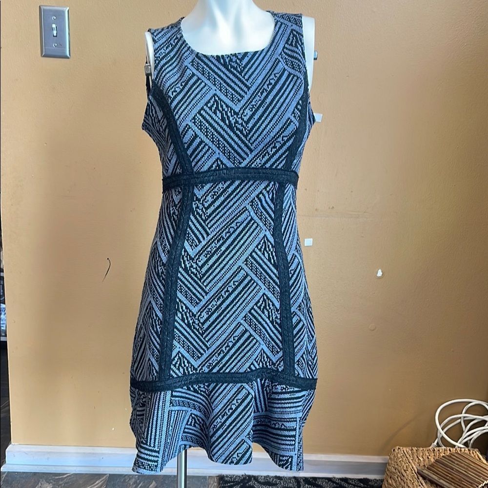 Tabitha Anthropologie Fit & Flare Sleeveless Knit Sweater Dress Black Gray Sz 6
